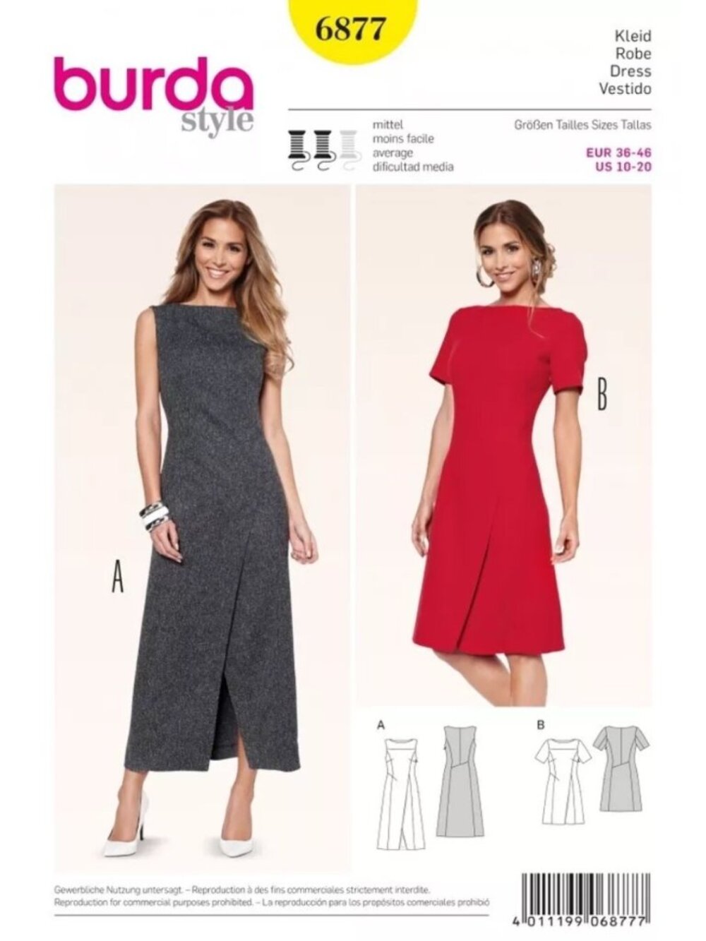Burda 6877 Pattern Mock Wrap Dress Sleeve/No Sleeve Sizes 10-20 New & Uncut Plus